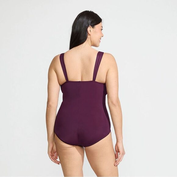 Land's End One piece Swimsuit Grecian slendersuit runs small size up wine Var - Picture 2 of 8